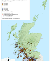 Phytophthora ramorum outbreak map - updated March 2024